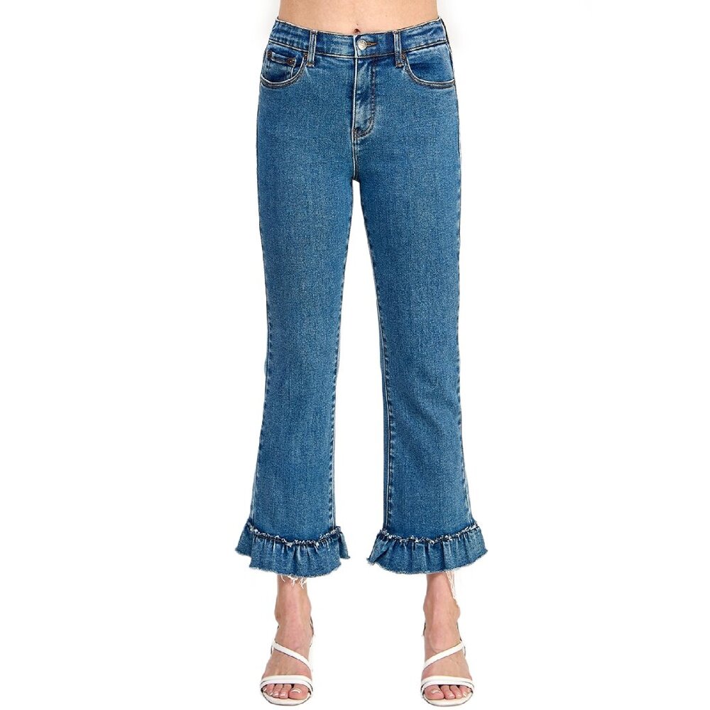 Special A Jeans Tummy Control Ankle Length Kick Flares With Ruffle Hem
